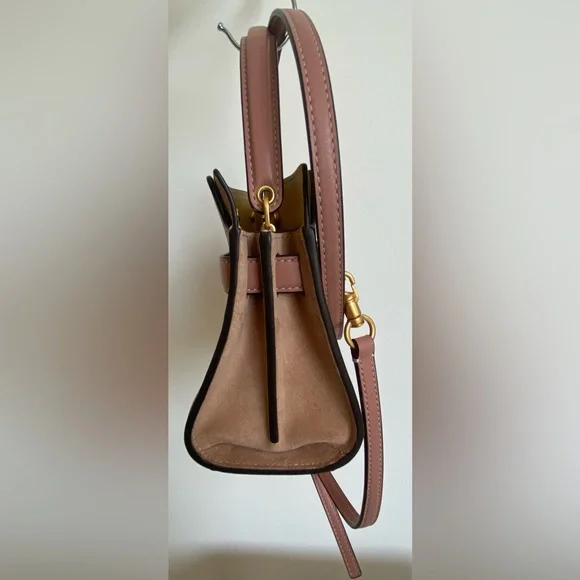 TORY BURCH LEATHER AND SUEDE SMALL TOP HANDLE BAG